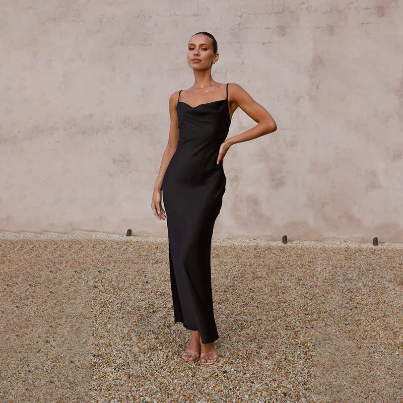 Satin-Touch Maxi Dress with Open Back
