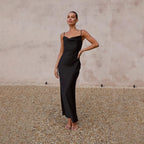 Satin-Touch Maxi Dress with Open Back