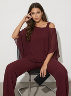 Chiffon Cape Overlay Top & Wide Leg Trousers Set – Women's Occasion Co-ord