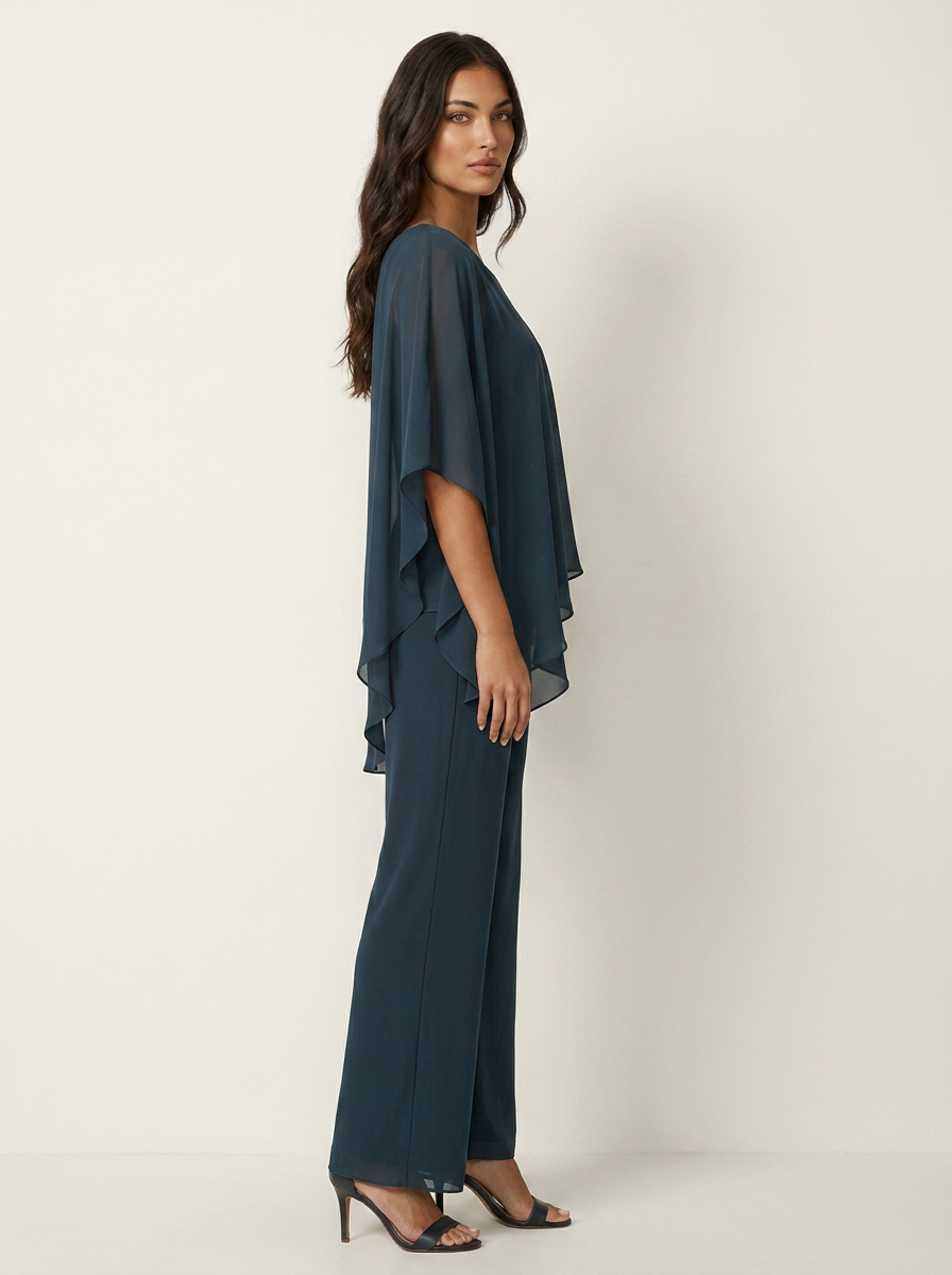 Chiffon Cape Overlay Top & Wide Leg Trousers Set – Women's Occasion Co-ord