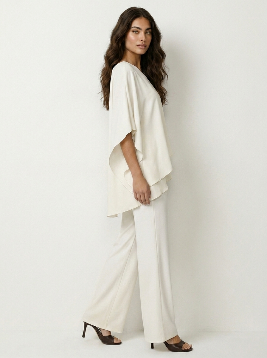 Chiffon Cape Overlay Top & Wide Leg Trousers Set – Women's Occasion Co-ord