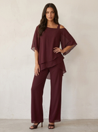 Chiffon Cape Overlay Top & Wide Leg Trousers Set – Women's Occasion Co-ord