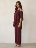 Chiffon Cape Overlay Top & Wide Leg Trousers Set – Women's Occasion Co-ord