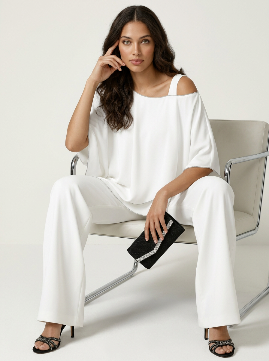 Chiffon Cape Overlay Top & Wide Leg Trousers Set – Women's Occasion Co-ord
