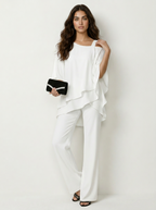 Chiffon Cape Overlay Top & Wide Leg Trousers Set – Women's Occasion Co-ord