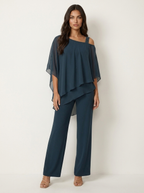 Chiffon Cape Overlay Top & Wide Leg Trousers Set – Women's Occasion Co-ord