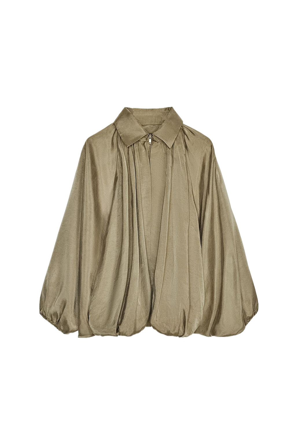 Women's Relaxed Fit Draped Bomber Jacket with Gathered Balloon Hem