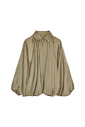 Women's Relaxed Fit Draped Bomber Jacket with Gathered Balloon Hem