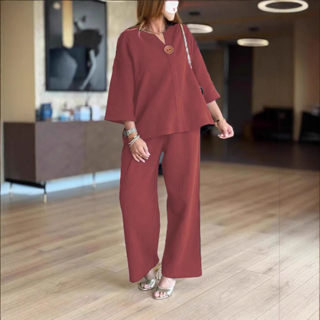 Women's Linen-Look Tunic Co-Ord – Breathable Three-Quarter Sleeve Top
