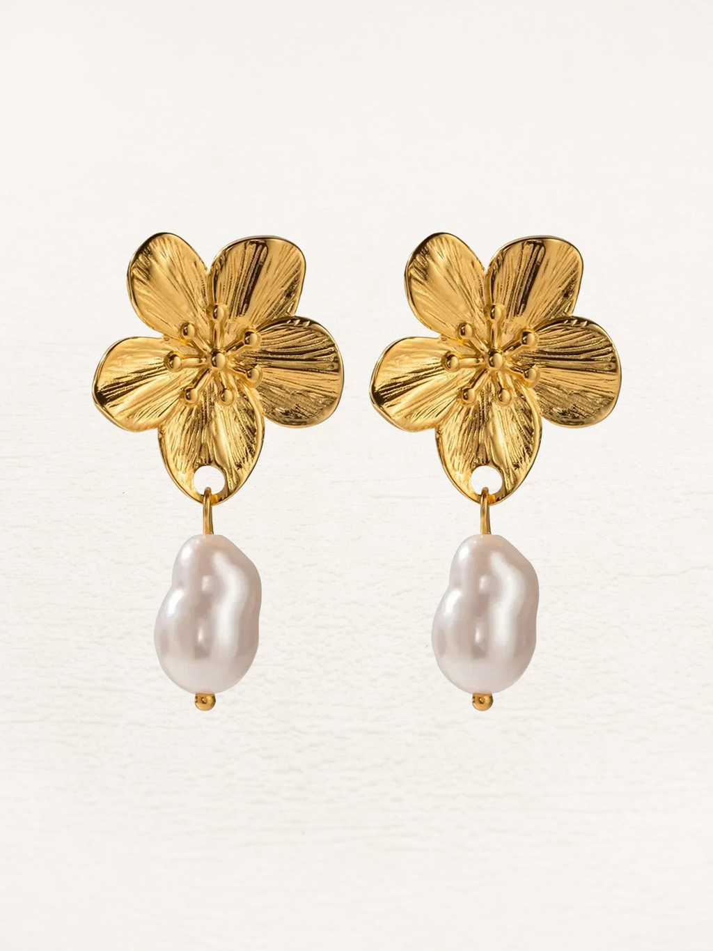 Gold Pearl Blossom Flower Earrings – Floral Drops with Pearl Centre