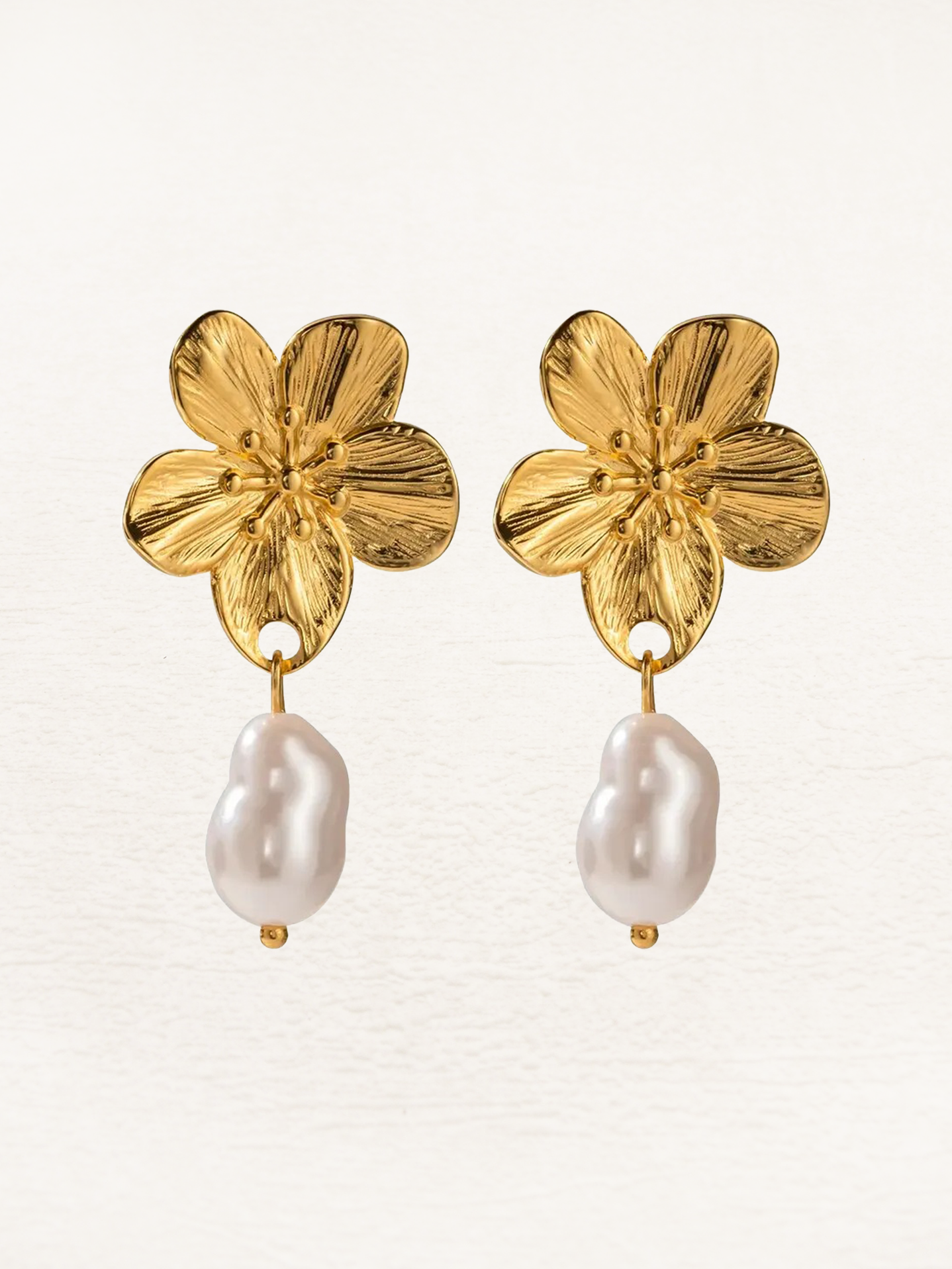Gold Pearl Blossom Flower Earrings – Floral Drops with Pearl Centre