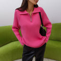 Women's Ribbed Zip-Neck Sweater – Soft Collared Knit