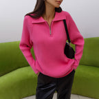 Women's Ribbed Zip-Neck Sweater – Soft Collared Knit