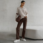 Women's Ribbed Zip-Neck Sweater – Soft Collared Knit