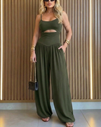 Cut-Out Waist Cami Backless Ruched High Waist Summer Jumpsuit | Meave & Ivy