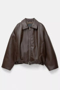 Oversized Vegan Leather Jacket with Zip & Waist Belt