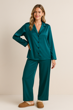 Satin Pyjama Set – Women's Luxury Long Sleeve Button-Up PJ Set