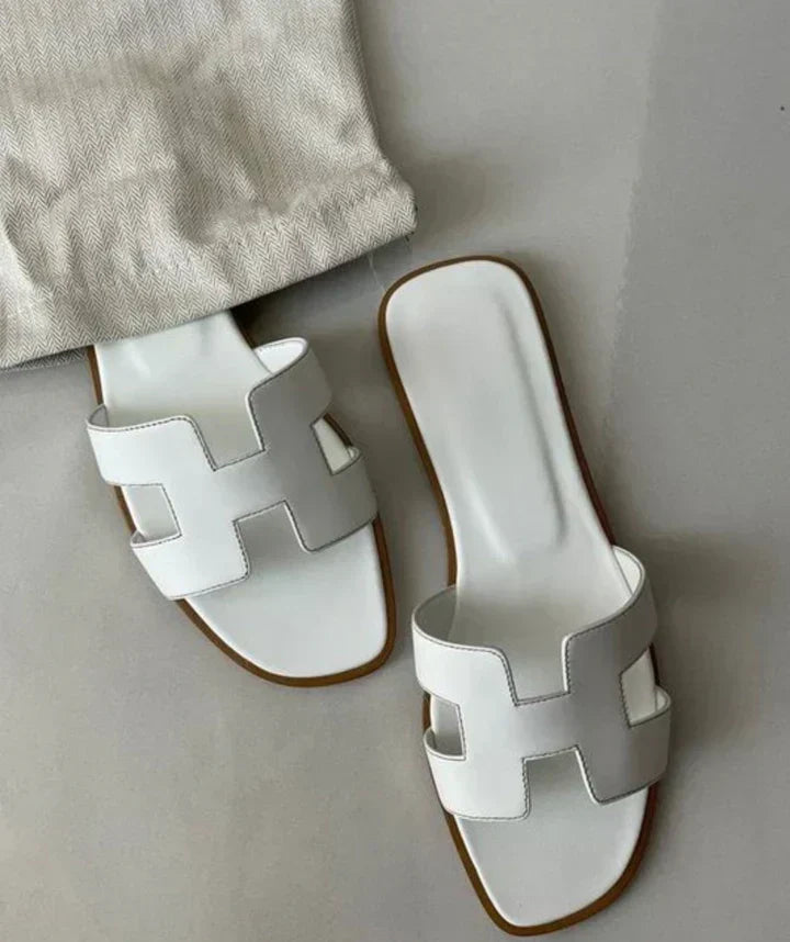 Women's Leather Slip-On H-Strap Low Heel Summer Sandals | Meave & Ivy