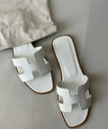 Women's Leather Slip-On H-Strap Low Heel Summer Sandals | Meave & Ivy