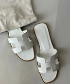 Women's Leather Slip-On H-Strap Low Heel Summer Sandals | Meave & Ivy