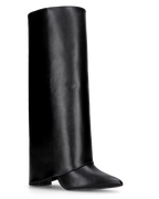 2-in-1 Convertible Knee-High Boots - Black Heeled