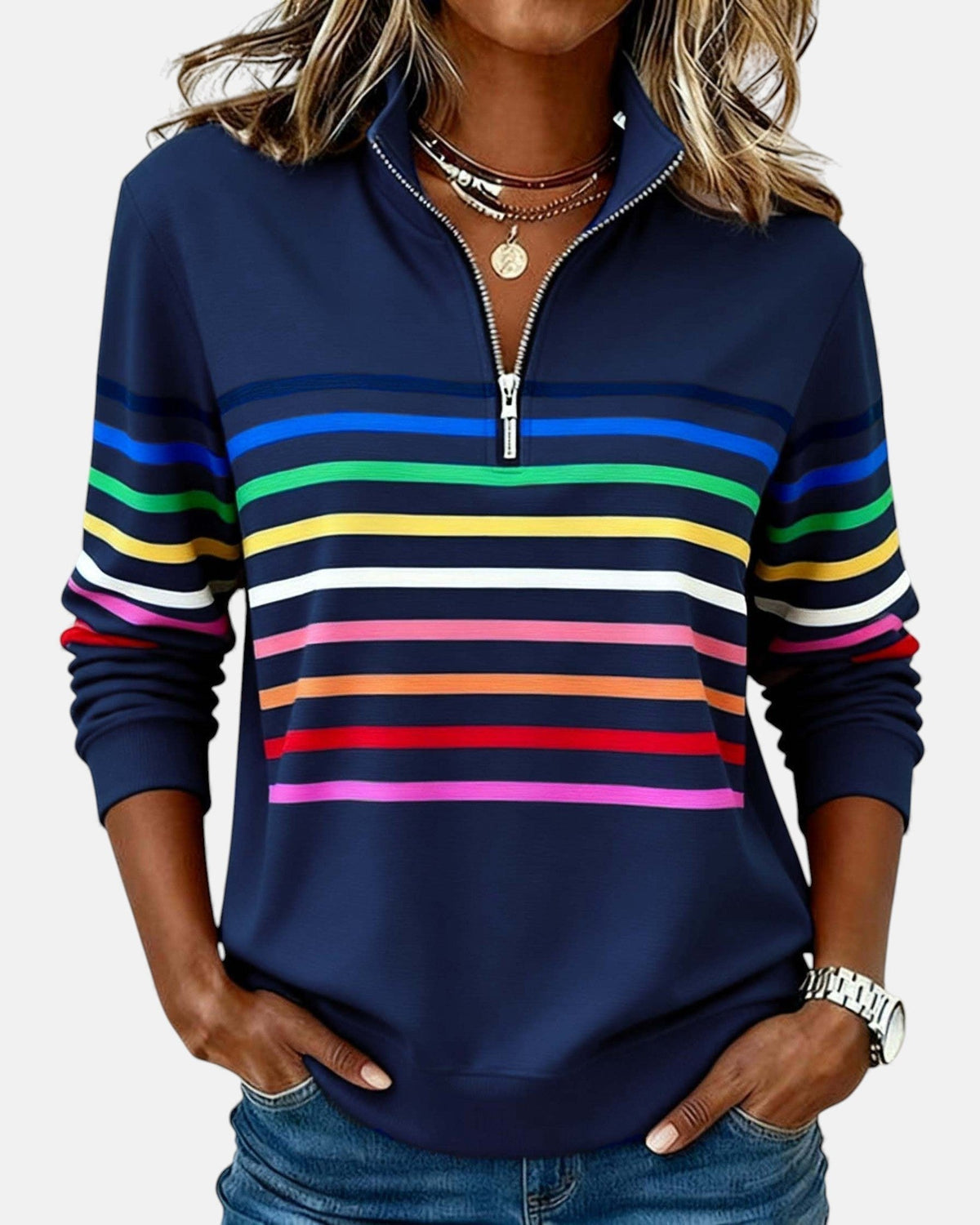 Women's Zip-Neck Sweatshirt – High-Collar Casual Top