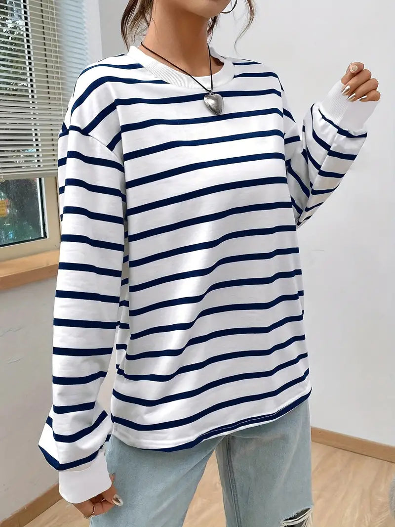 Women's Relaxed Printed Sweatshirt – Crew Neck Casual Layer