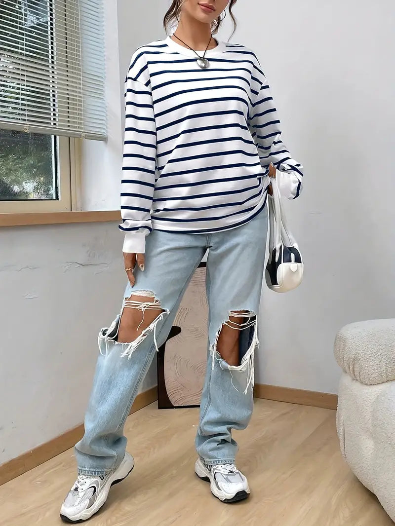 Women's Relaxed Printed Sweatshirt – Crew Neck Casual Layer