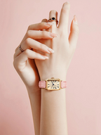 Women's Gold Square Watch with Leather Strap – Elegant Quartz Dress Watch