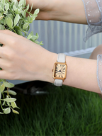 Women's Gold Square Watch with Leather Strap – Elegant Quartz Dress Watch