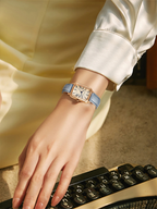 Women's Gold Square Watch with Leather Strap – Elegant Quartz Dress Watch