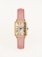 Women's Gold Square Watch with Leather Strap – Elegant Quartz Dress Watch