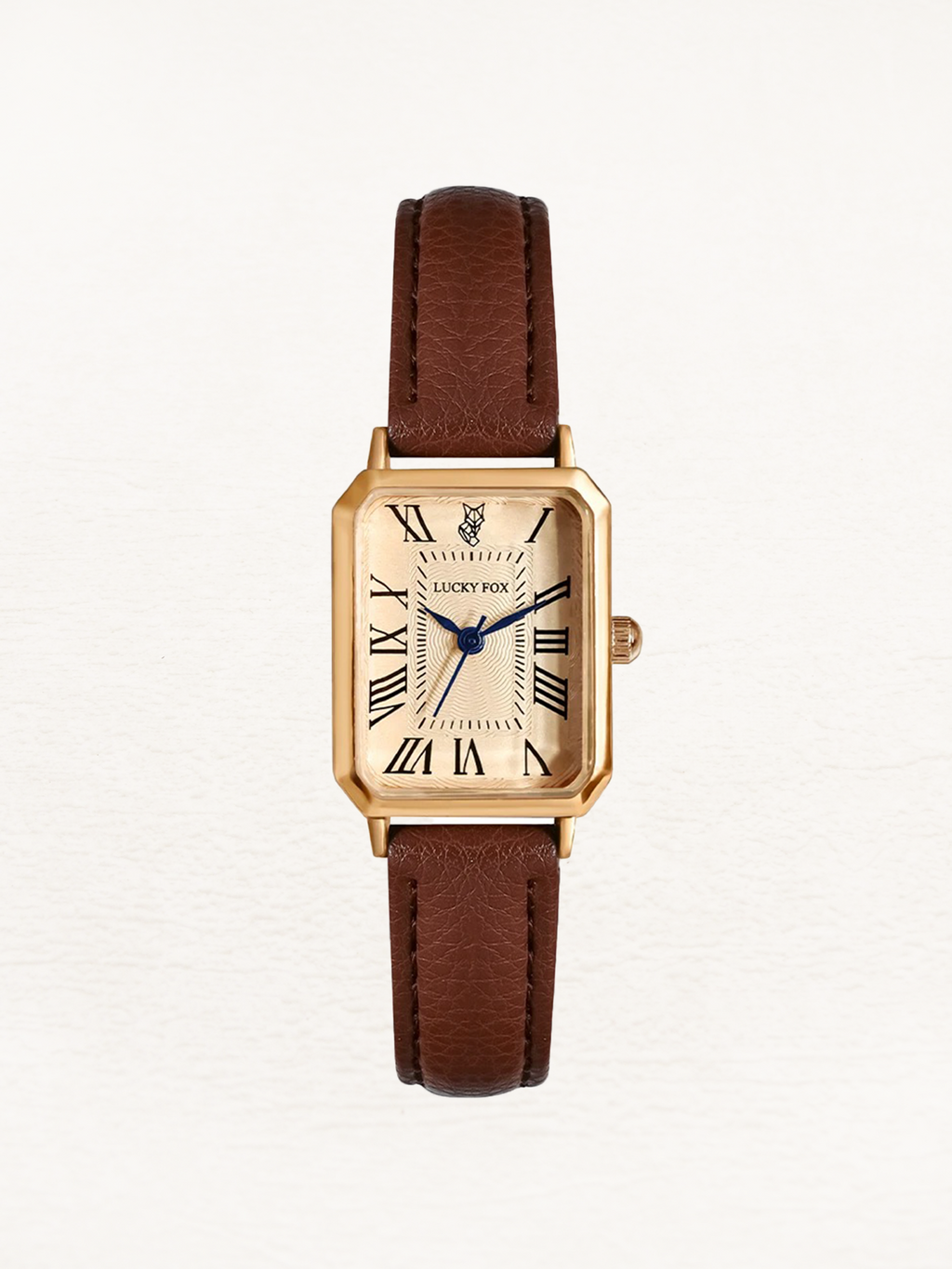 Women's Gold Square Watch with Brown Leather Strap