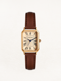 Women's Gold Square Watch with Brown Leather Strap
