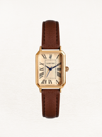 Women's Gold Square Watch with Brown Leather Strap