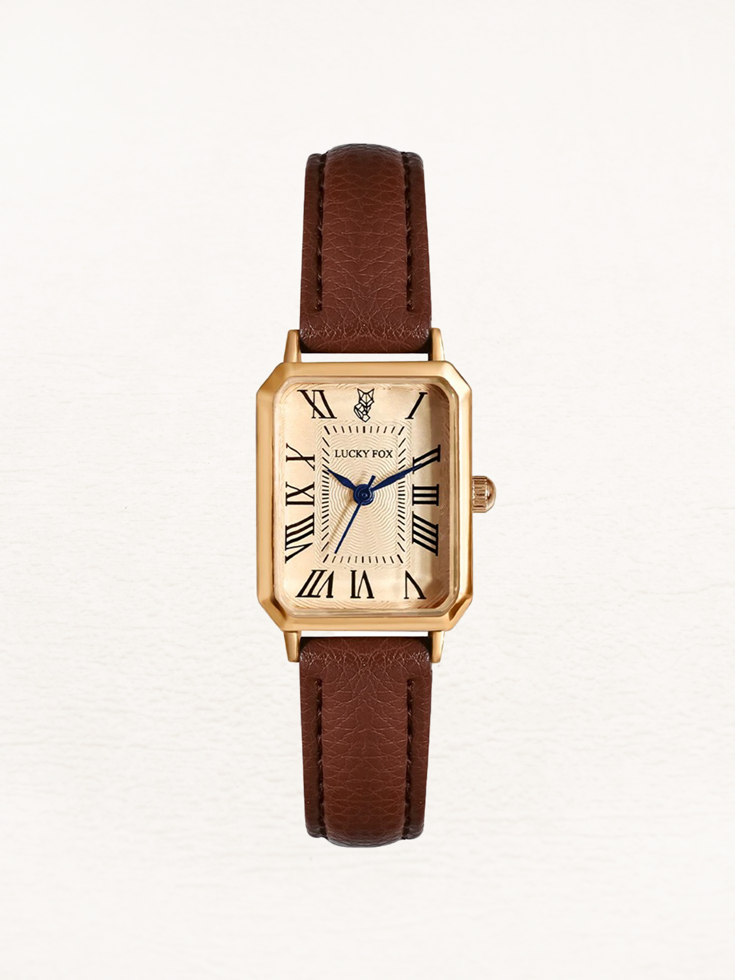 Women's Gold Square Watch with Brown Leather Strap