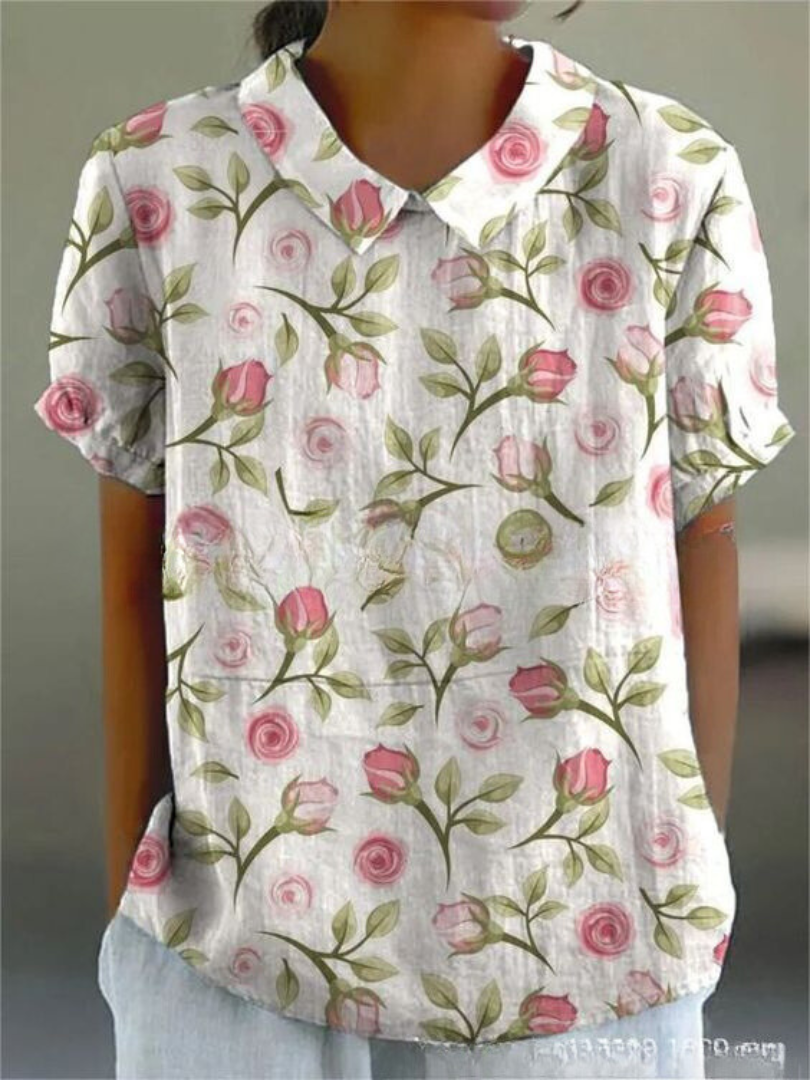 Floral Embroidered Linen Collared Blouse