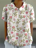 Floral Embroidered Linen Collared Blouse
