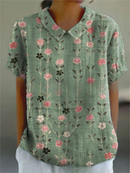 Floral Embroidered Linen Collared Blouse