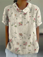 Floral Embroidered Linen Collared Blouse