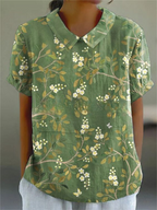 Floral Embroidered Linen Collared Blouse