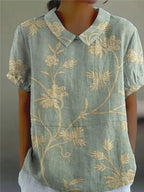 Floral Embroidered Linen Collared Blouse
