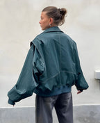 Oversized Faux Leather Jacket with Seam Details – Edgy Statement Jacket