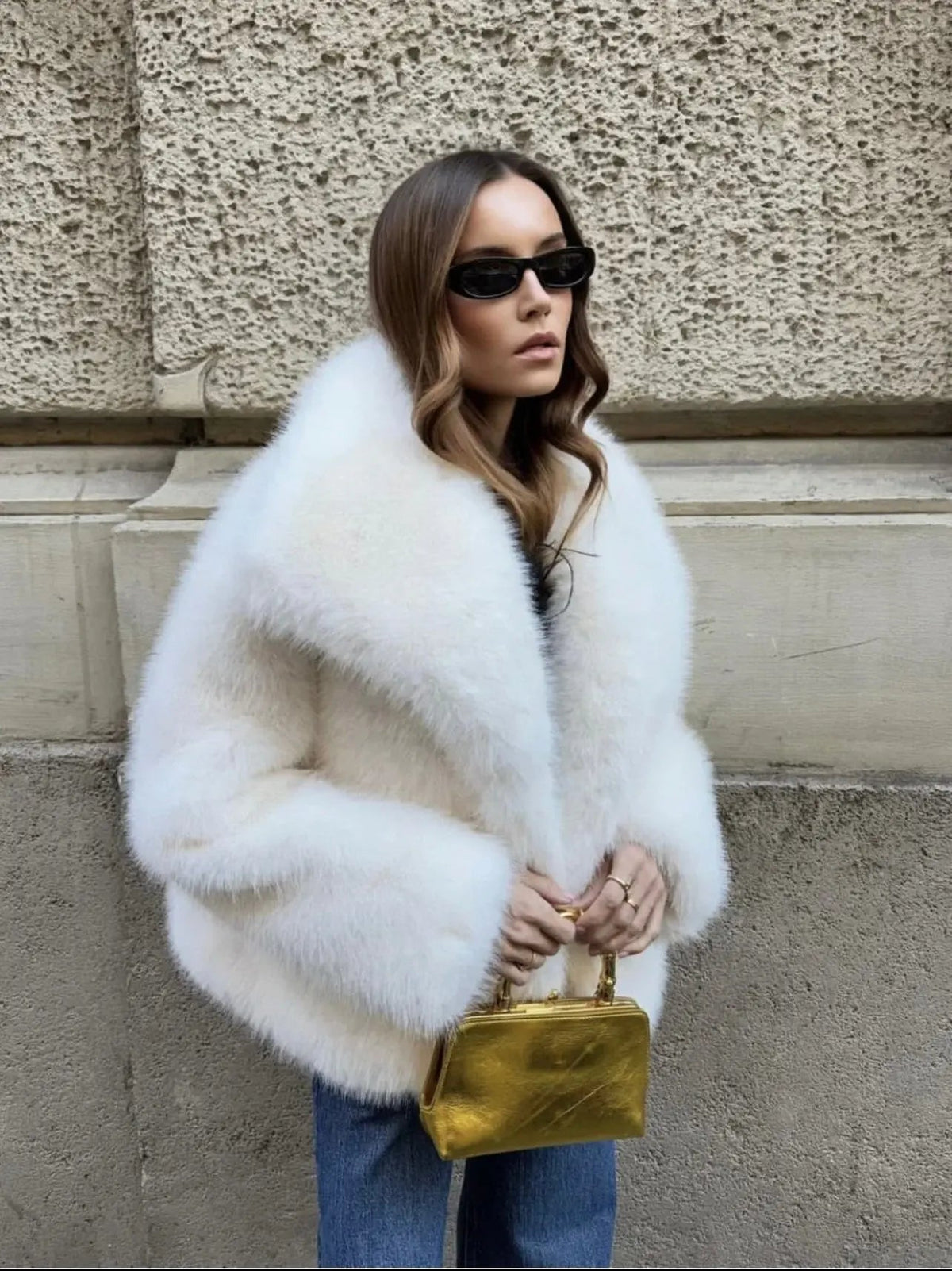 Statement Faux Fur Coat in White or Burgundy