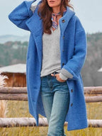 Fluffy Winter Coat with Hood and Button Front