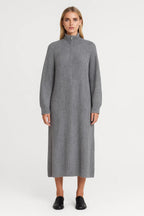 Knitted Midi Dress with Zip Roll Neck – One Size