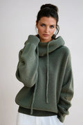 Women's Oversized Hooded Knitted Sweater with High Cowl Neck