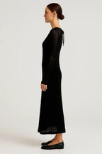 Black Knitted Midi Dress with Sheer Detailing