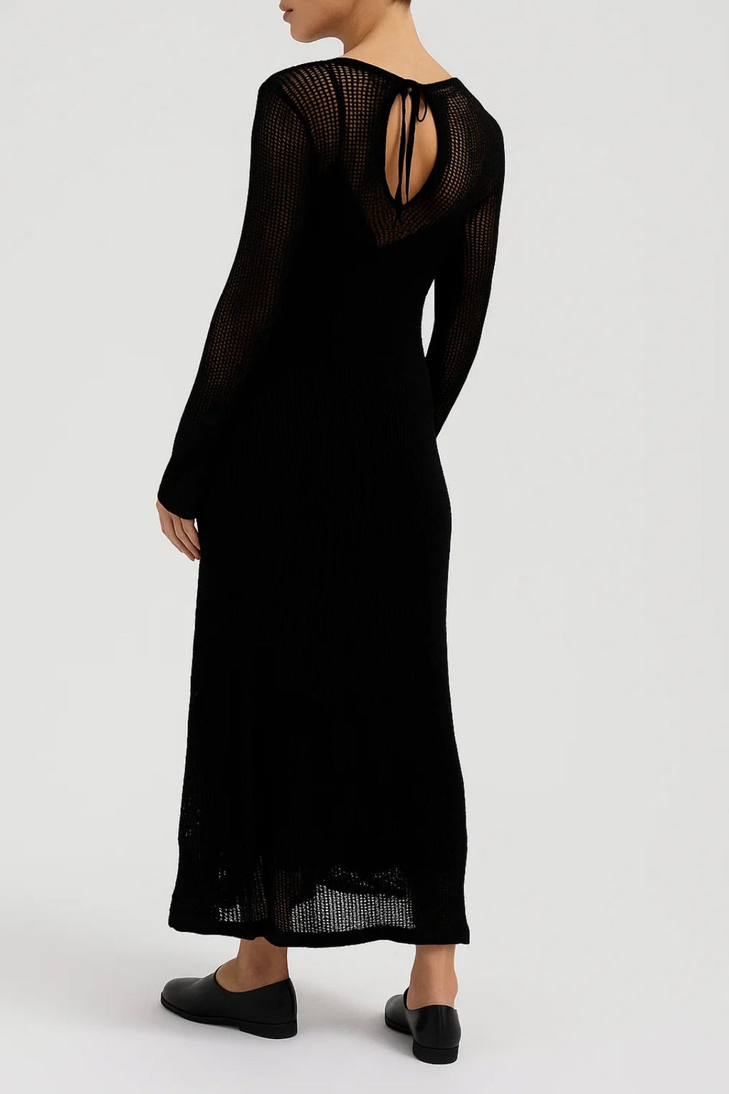 Black Knitted Midi Dress with Sheer Detailing