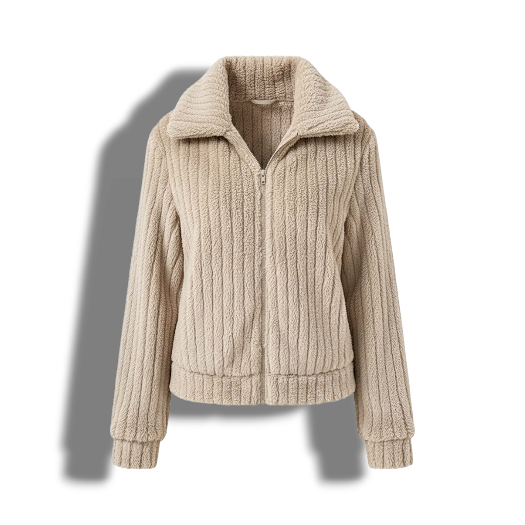 Women's Plush Fleece Zip-Up Jacket with Wide Collar